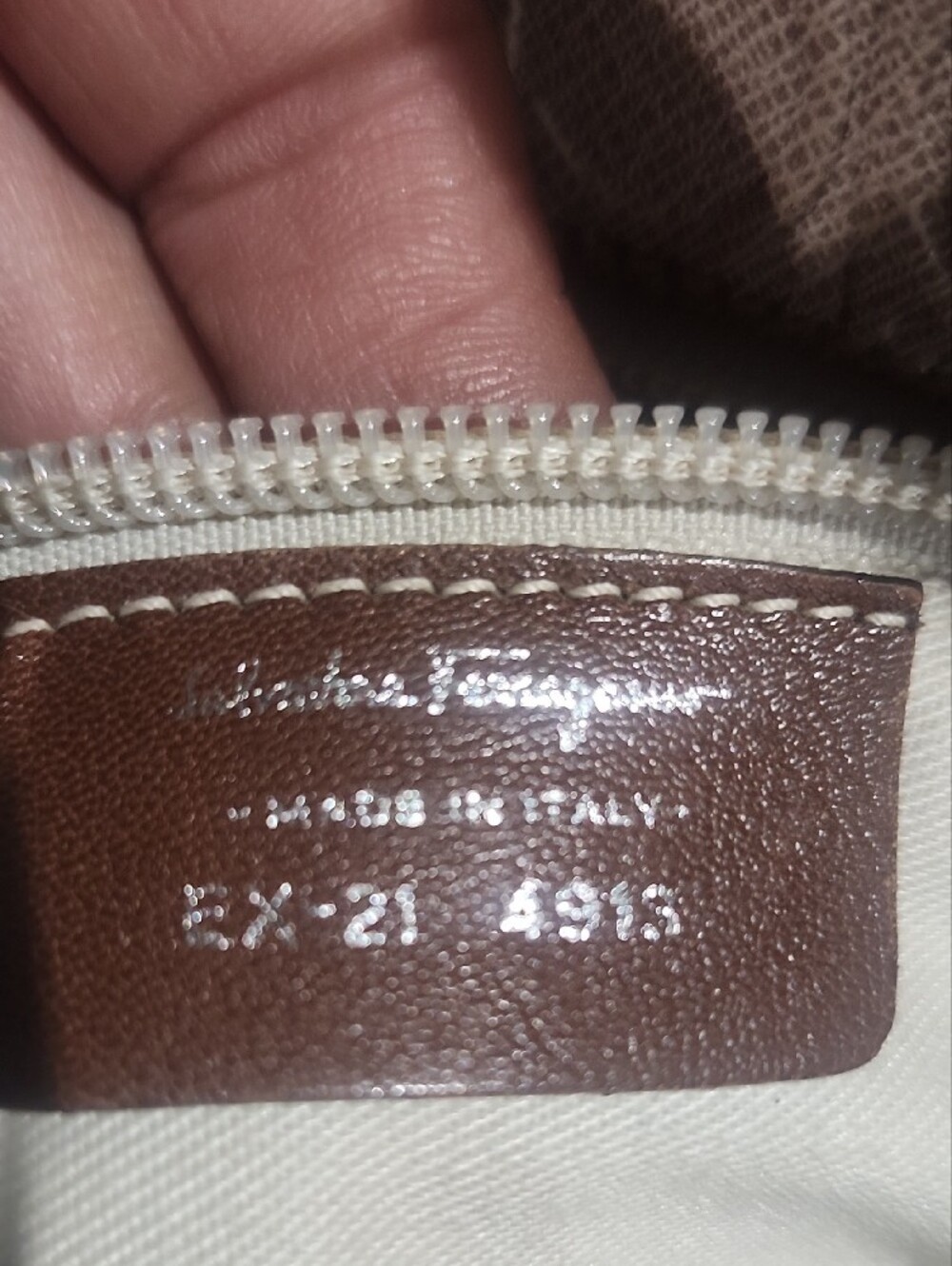 Salvatore Ferragamo Beige Monogram Satchel with Brown Leather Trim - Picture 8 of 10